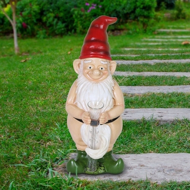 Naked Rain Gauge Garden Gnome - Click to enlarge