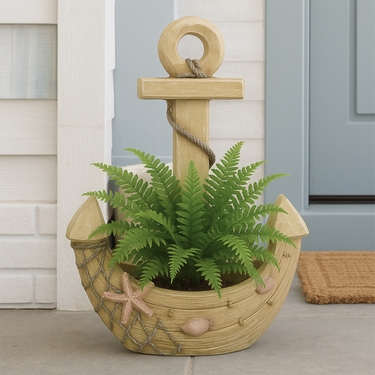 Nautical Anchor Planter - Faux Wood Finish - Click to enlarge