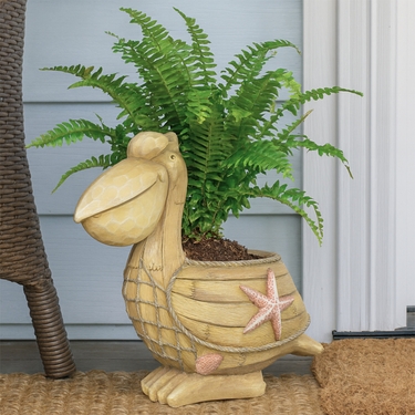 Nautical Pelican Planter - Faux Wood Finish - Click to enlarge