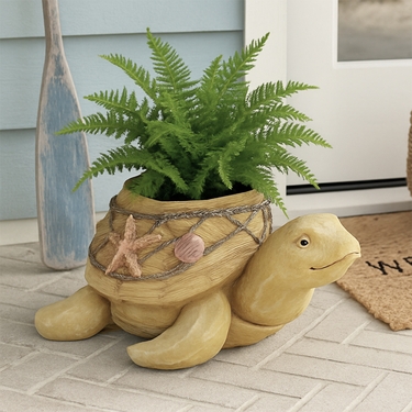 Nautical Turtle Planter - Faux Wood Finish - Click to enlarge