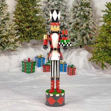 Tall Iron Standing Nutcracker with Gifts & LED Lights - Click to enlarge