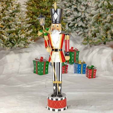 Tall Iron Standing Nutcracker with Lantern & LED Lights - Click to enlarge