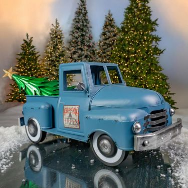 Old Style Iron Christmas Truck w/Tree - Antique Blue - Click to enlarge
