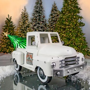 Old Style Iron Christmas Truck w/Tree - Antique White - Click to enlarge
