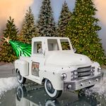 Old Style Iron Christmas Truck w/Tree - Antique White