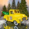 Old Style Iron Christmas Truck w/Tree - Antique Yellow