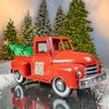 Old Style Iron Christmas Truck w/Tree - Glossy Red
