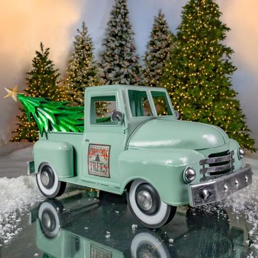 Old Style Iron Christmas Truck w/Tree - Soft Green - Click to enlarge
