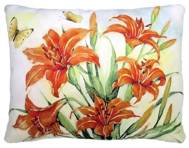 Orange Lillies w/Butterfly Outdoor Pillow - Click to enlarge