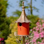 Iron & Orange Porcelain Antique Copper Birdhouse Stake