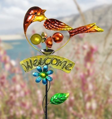 Orange Welcome Spinner Garden Stake - Click to enlarge