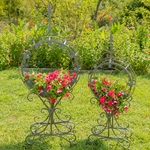 Ornate Circular Iron Planters (Set of 2) - Verdi Green