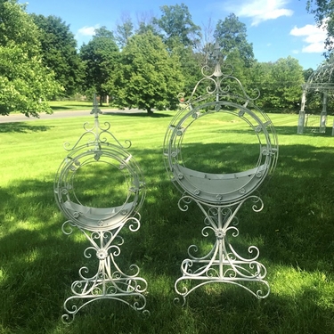 Ornate Circular Iron Planters (Set of 2) - Antique White - Click to enlarge