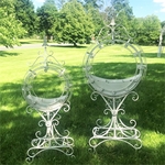 Ornate Circular Iron Planters (Set of 2) - Antique White