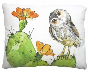 Owl on Prickly Pear Cactus Outdoor Pillow - Click to enlarge