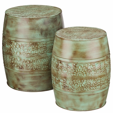 Patina Flower Garden Stools & Planters (Set of 2) - Click to enlarge