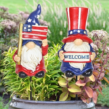 Patriotic Gnome Pot Stakes (Set of 2) - Click to enlarge
