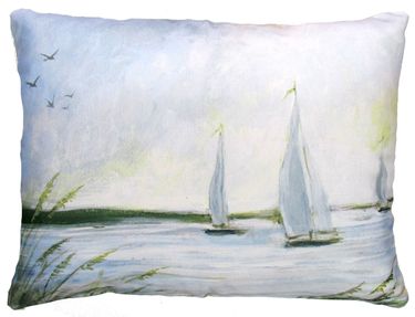 Peaceful Sailboats Outdoor Pillow - Click to enlarge