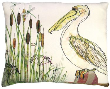 Pelican and Cattails Outdoor Pillow - Click to enlarge