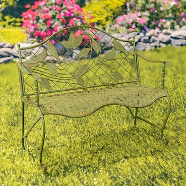 Iron Garden Bench with Perched Birds - Click to enlarge