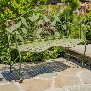 Iron Garden Bench with Perched Birds - Click to enlarge