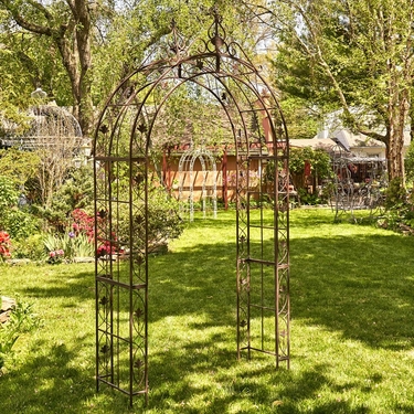 8.5' Tall Iron Garden Arch - Antique Bronze - Click to enlarge
