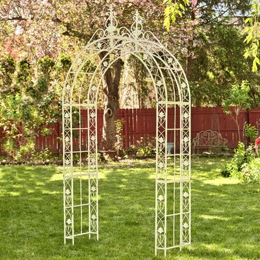 8.5' Tall Iron Garden Arch - Antique White - Click to enlarge