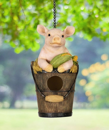 Pig & Bucket Bird House - Click to enlarge