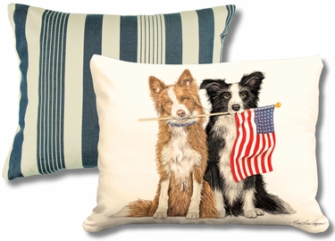 Pillow Bundle: Marina Stripe + Patriotic Collies - Click to enlarge