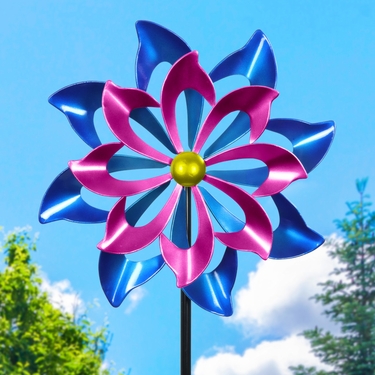 Pink And Blue Double Metal Pinwheel Spinner - Click to enlarge