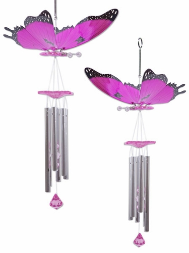 Pink Butterfly Wind Chimes (Set of 2) - Click to enlarge