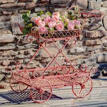 2-Tier Flower Cart Stand w/Moving Wheels - Pink - Click to enlarge