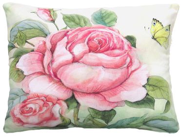 Pink Rose w/Butterfly Outdoor Pillow - Click to enlarge