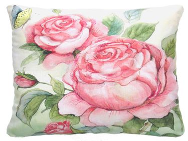 Pink Roses w/Butterfly Outdoor Pillow - Click to enlarge