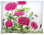 Pink Zinnias and Bees Outdoor Pillow