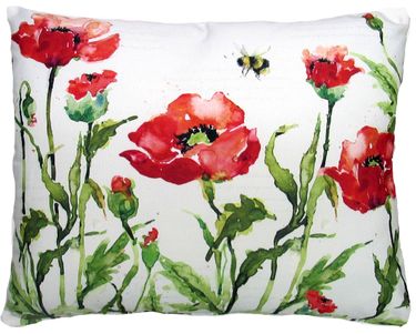 Poppies and Bee Outdoor Pillow - Click to enlarge