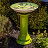 24" Tall Porcelain Green with Birds and Grapes Birdbath