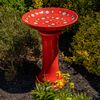 24" Tall Porcelain Red Birdbath