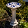 24" Tall Porcelain White with Blue Flowers Birdbath