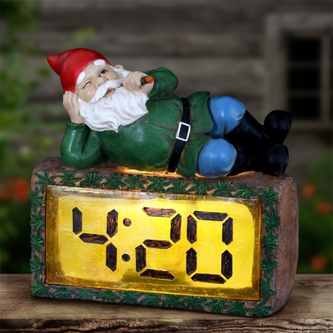 Pot Smoking Gnome w/LED 4:20 Clock - Battery w/Timer - Click to enlarge