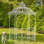 Pre-Order: 10ft. Fancy Iron Gazebo w/3 Side Walls - Antique White