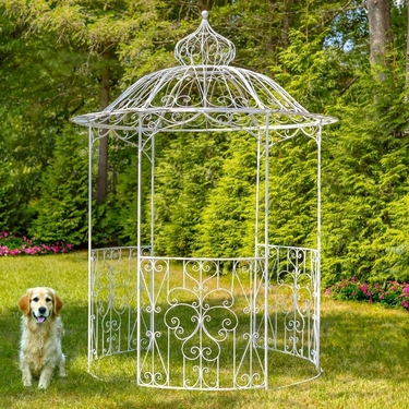 Pre-Order: 10ft. Fancy Iron Gazebo w/3 Side Walls - Antique White - Click to enlarge