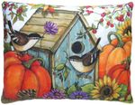 Pumpkin Birdhouse Outdoor Pillow
