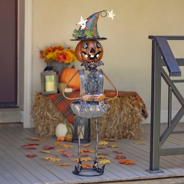 Tall Pumpkin Witch Iron Decoration with Candy Dish - Click to enlarge
