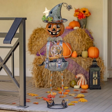 Tall Pumpkin Witch Iron Decoration with Jack-O-Lantern Candy Dish - Click to enlarge