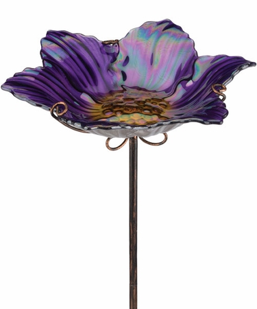 Purple Glass Bird Bath/Feeder Stake - Click to enlarge