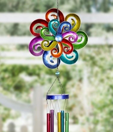Rainbow Waves Double Spinner Wind Chime - Click to enlarge