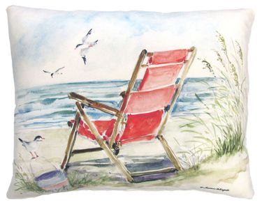 Red Beach Chair Outdoor Pillow - Click to enlarge
