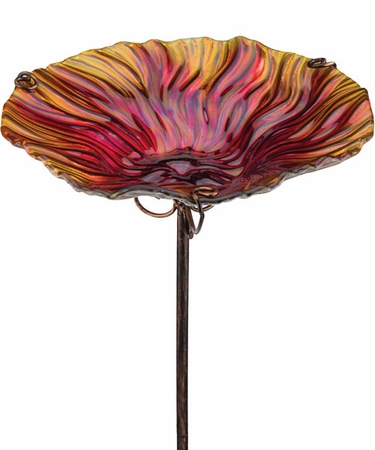 Red Glass Bird Bath/Feeder Stake - Click to enlarge