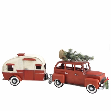 Red Christmas Car w/Trailer Camper - Click to enlarge
